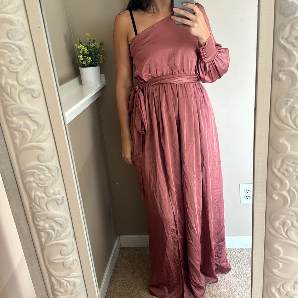 Pink wedding guest dress one shoulder